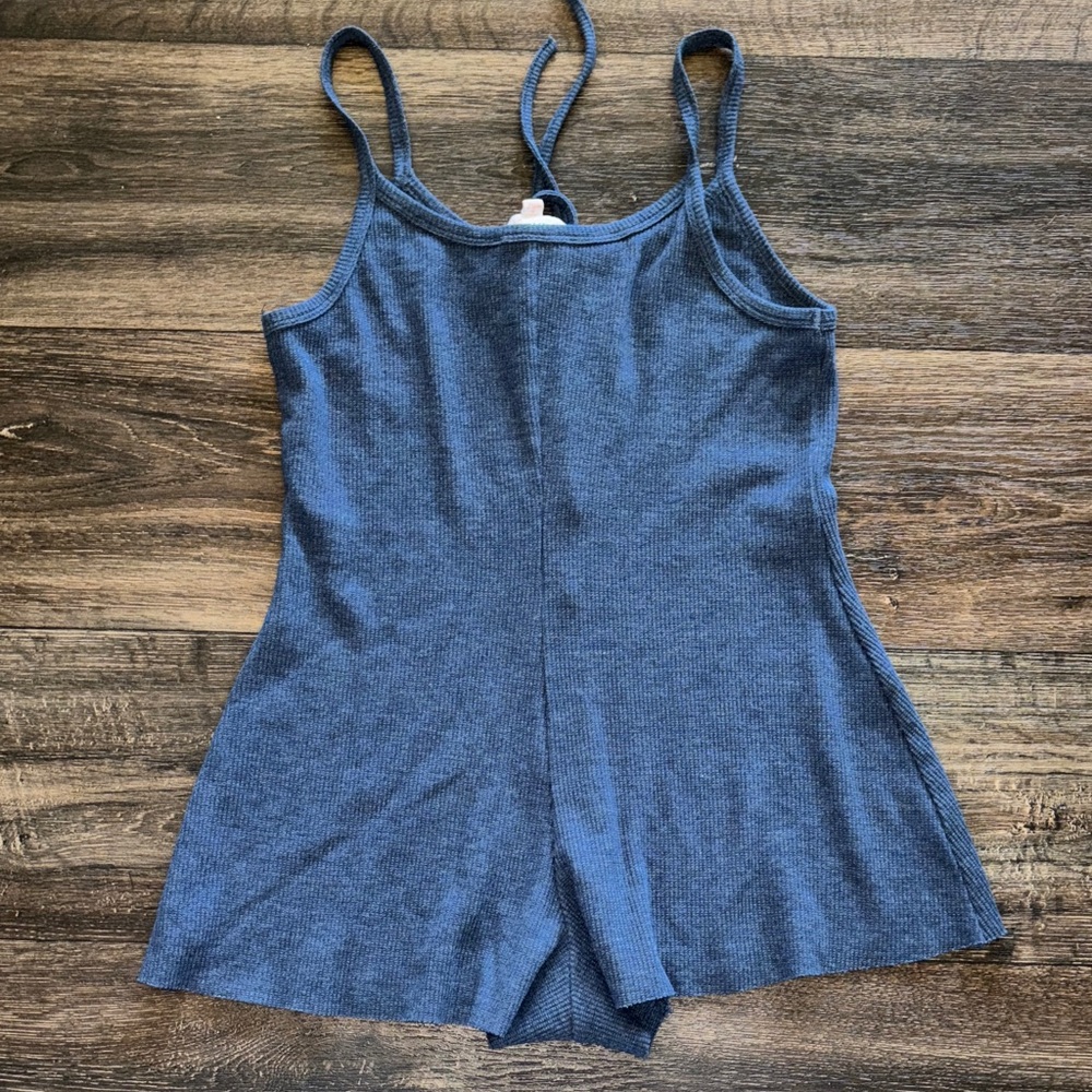 Dark Blue Lace-Up Knit Small Romper - Picture 5 of 5